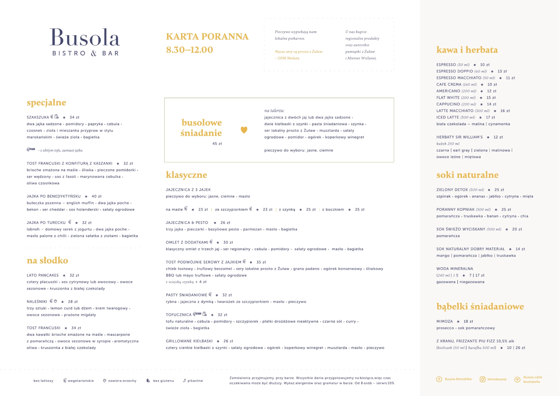 Karta poranna — Busola Bistro & Bar